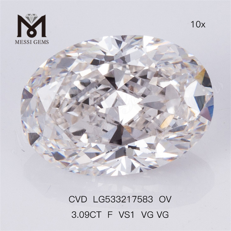 3.09ct F VS1 VG VG CVD Lab Diamonds OVAL IGI Certificate