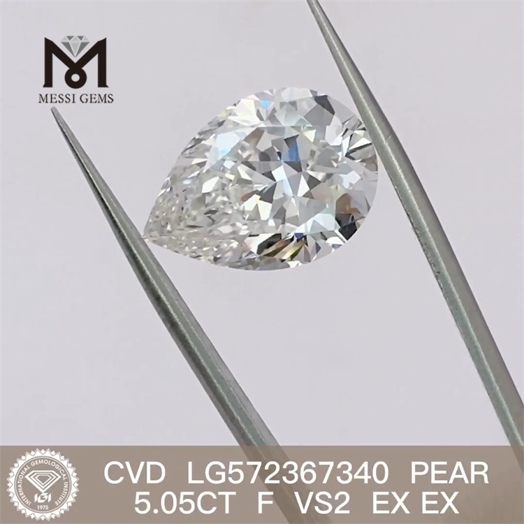 Diamant fabriqué en laboratoire PEAR F VS2 EX EX CVD de 5,05 ct LG572367340