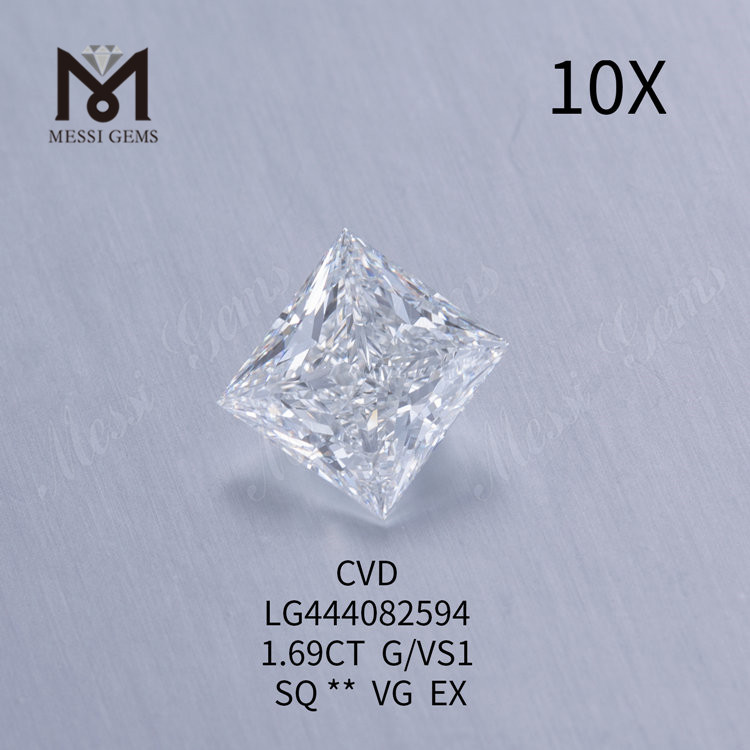 1.69 carat G VS1 SQ VG Polish lab grown princess cut diamonds