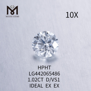 1.02 carat D VS1 Round lab grown diamond IDEAL