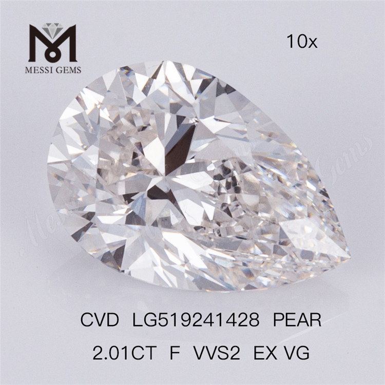 2.01CT F VVS2 EX VG CVD Pear Lab Diamonds