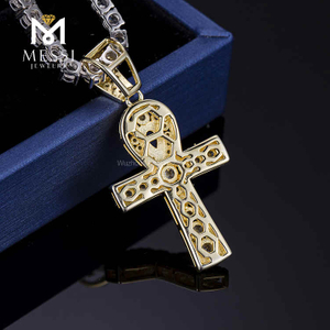fashion hiphop Gifts 14k real gold yellow gold Lab diamond cross necklace