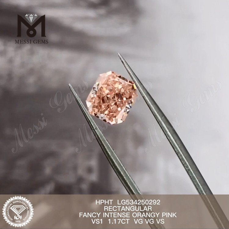 1.17ct RECTANGULAR Synthetic Diamonds Pink Colour HPHT Orange Pink Loose Lab Diamonds