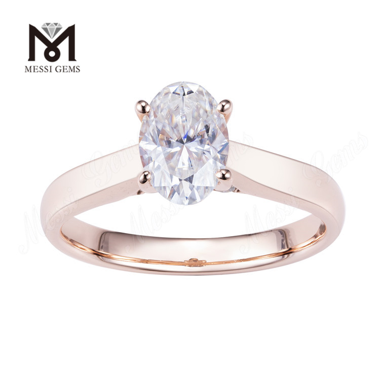 Bague solitaire en or rose 14 carats avec diamant de laboratoire ovale en or K de style simple